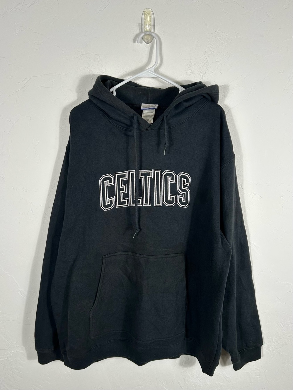🔥🏀 Vintage Reebok BOSTON CELTICS Embroidered Hoodie Faded Black Lined Men Sz Lg